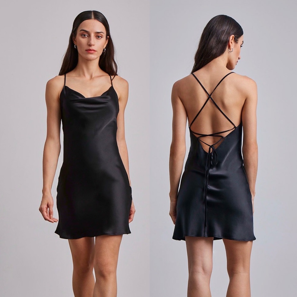 Silk Maison Lounge Cowl Neck Mini 100% Silk Slip Dress Drape Neck 90s Trendy NWT